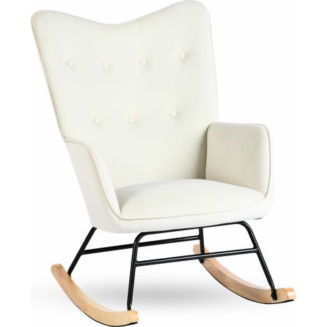 URBAN MEUBLE Sedia a dondolo scandinava in velluto verde con gambe in legno scuro (1/5)