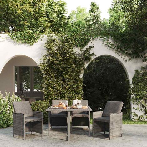 Ensemble Table et Chaise de Jardin - Mobilier à dîner de jardin et coussins 5pcs Résine tressée Gris BV495690 - BonneVie (1/5)