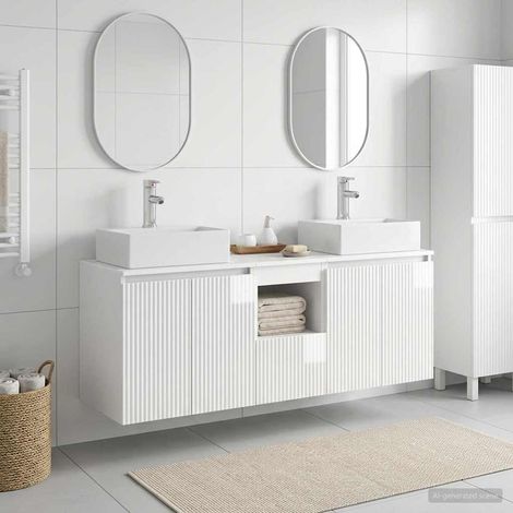 vidaXL Bathroom Cabinet Set 3 pcs High Gloss White 129 x 41 x 79.5 cm (1/5)