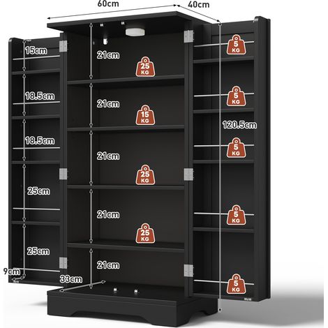 Armoire de cuisine de dimensions 120x60x40 cm, équipée d’une lumière LED. C’est une grande armoire à deux portes, dotée de plans des étagères et de panneaux pour les portes qui peuvent être ajustés se (1/5)