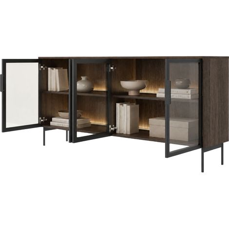Credenza Hapa, Madia 2 Ripiani, Apertura Battente, 4 Ante, 181x39x83h cm Marrone Noce