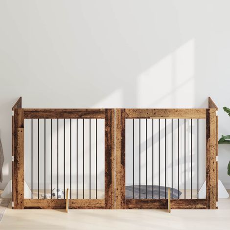 Puerta de perro con soportes 4 pcs Madera envejecida