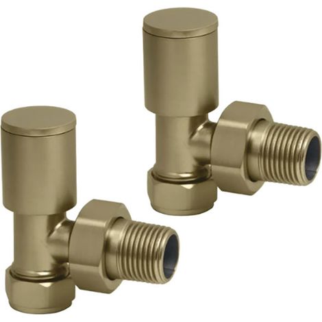Heatwave Round Brushed Brass Angled Radiator Valves Pair