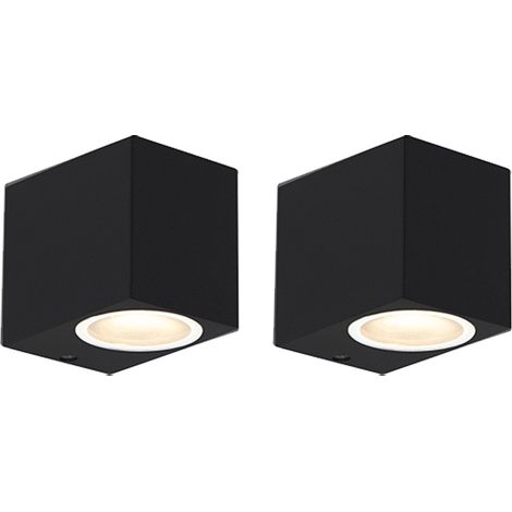 QAZQA Moderno Set de 2 Lámparas de pared modernas negras IP44 - Baleno Acero inoxidable Rectangular Adecuado para LED Max. 1 x 35 Watt