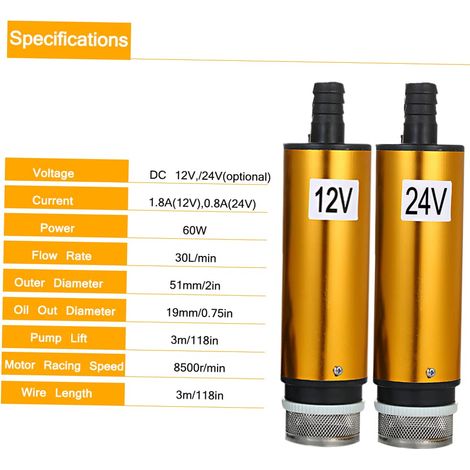 Pompa per olio da 12 V con clip, diesel, pompa sommergibile per olio riscaldatore, trasferimento di carburante e acqua, accendisigari con filtro rimovibile per roulotte, barche marine (1/4)