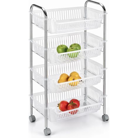 Carrello Portafrutta 28x46x90 cm con 4 Cestelli Cestino in Plastica e Struttura in Metallo Cromato (1/4)