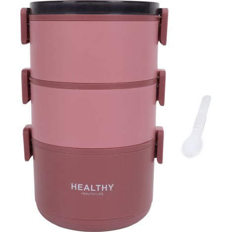 Boîte Bento Ronde 2200ml à 3 Compartiments Détachables - Idéale Bureau, Pique-nique, Étudiants - Rouge (1/5)
