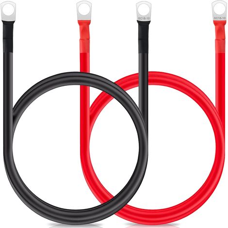 Câble onduleur de batterie de 1 m 5 AWG/16 mm² 12 V - Câble de batterie rouge et noir pour auto avec bornes SC16-10 - Fil flexible en cuivre pour moto, solaire, camping-car et marine (1/5)