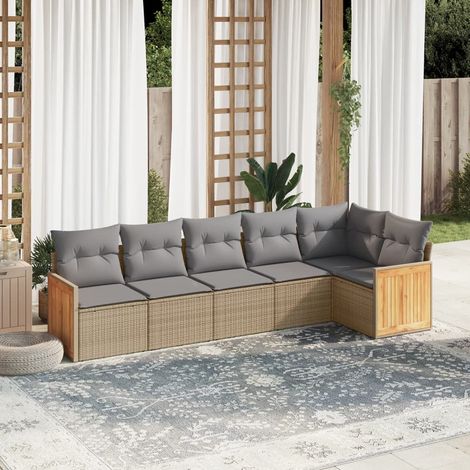 Juego de sofás jardín con cojines 6 pzas ratán sintético beige vidaXL (1/5)