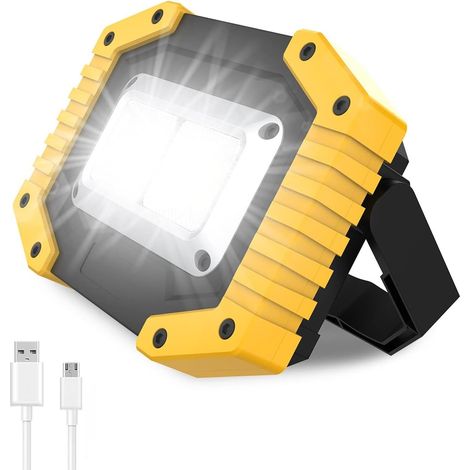 Luz de trabajo portátil recargable de 30 W, 3 modos de camping, foco exterior inalámbrico superbrillante a batería para garaje, taller, camping y senderismo (batería incluida). (1/5)