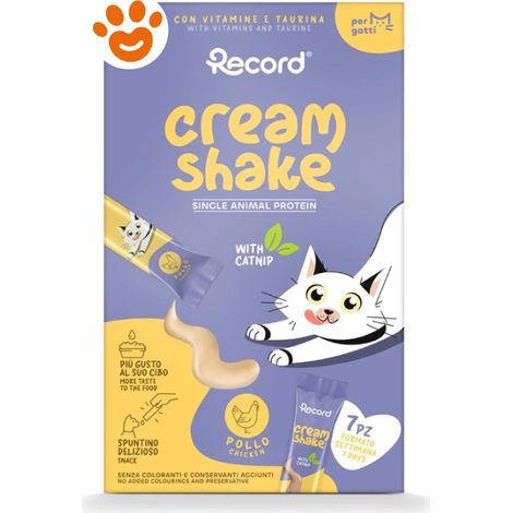 Record Cat Snack Cream Shake Pollo e Catnip - Confezione 7×12 Gr - Snack