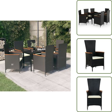 The Living Store 7-tlg. Garten-Essgruppe mit Kissen Schwarz - Gartenmöbel (1/5)