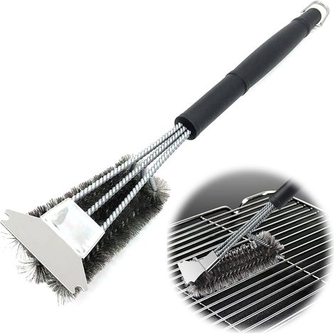 3-in-1 BBQ cleaning brush with scraper, outdoor BBQ accessories, for all types of grills (1/5)