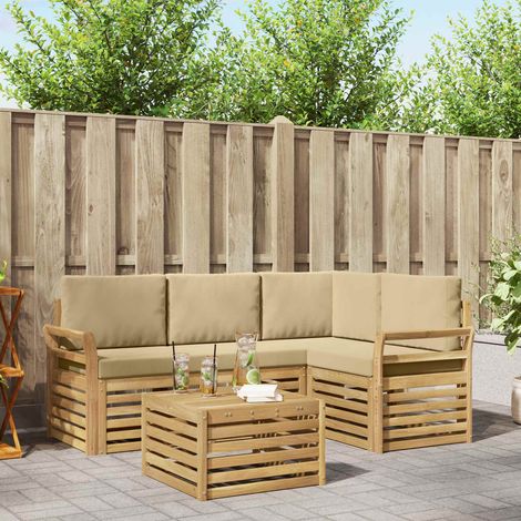 vidaXL Conjunto de sofás de exterior 5 uds. y Beige Poliéster (1/5)