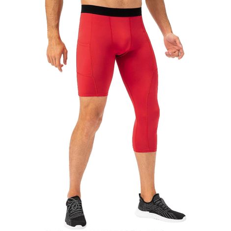 Herren-Leggings mit einem Bein für Basketball, Seitentaschen, Fitnesstraining, einbeinige Leggings-X-Large-Red