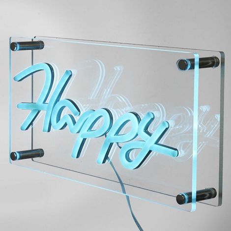 Lampe Acrylique Effet Néon "Happy" 30cm Bleu (1/5)