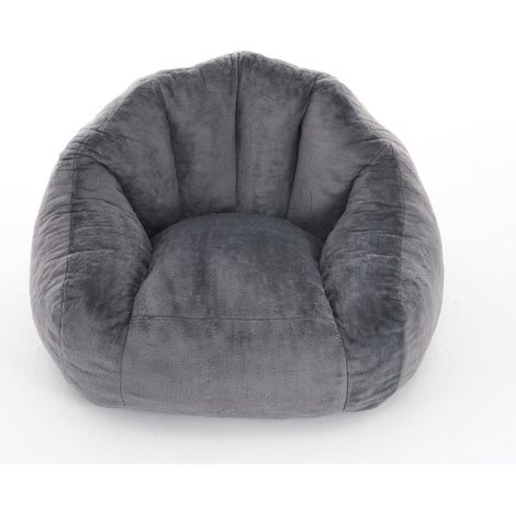 Großer Sitzsack für Erwachsene aus Kunstfell Hellgrau, montagefrei, mit Schaumstofffüllung (1/5)