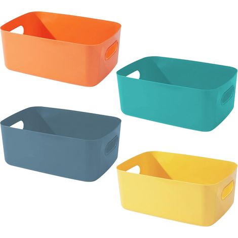 Lot de 4 boîtes de rangement plastique blanc avec poignées, 20x14x cm, design original, pour salle de bain (1/4)