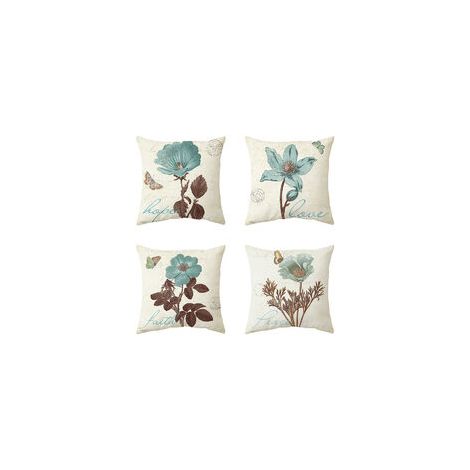 Extérieur Housse De Coussin, Lot De 4 Imperméable Fleur Bleue Classique Motif Canapé Taie D'oreiller Pour Patio Jardin Salon Chambre Décoration, 45x45cm (1/4)
