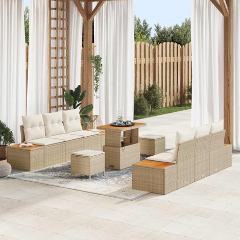 Salon de Jardin Modulaire en Rattan Synthétique et Acier avec Rangement Beige et Crème 9 pcs - PANGIVO (1/5)