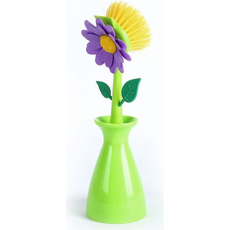 Distributeur de savon automatique pour évier, éponge, brosse de nettoyage en forme de fleur pour la cuisine et la salle de bain, pot avec poignée, décoration intérieure, 1 pièce (vert) (1/5)
