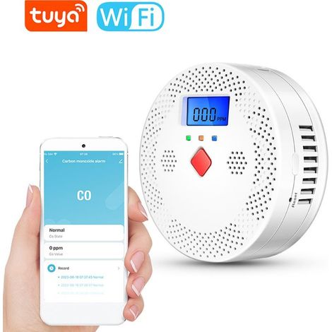 Capteur électrochimique portable Tuya Wifi, testeur de CO, écran LCD, détecteur de monoxyde de carbone avec alarme sonore et lumineuse et fonction de rappel de batterie faible (1/5)