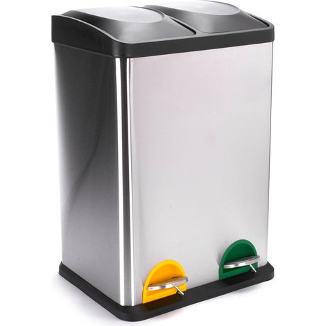 Poubelle à Pédale Tri Sélectif Inox 40L - 2 Bacs Amovibles de 20L - Design Moderne - Silencieuse et Anti-Odeurs - Idéale Cuisine et Extérieur (1/5)