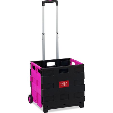 Pratico carrello della spesa pieghevole portaoggetti 98 x 45,5 x 37 cm in plastica nera 130007123