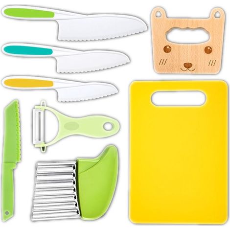Ensemble de 8 couteaux pour enfants - Ensemble de couteaux pour enfants avec planche à découper - Ensemble de cuisine - Ensemble de couteaux pour enfants - Couteau de sécurité - Emporte-pièces - Color (1/5)