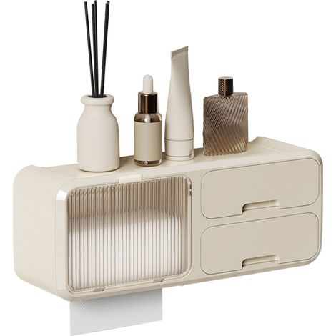 Boîte de rangement pour papier toilette sans perçage, étanche, à fixer au mur, beige. (1/5)
