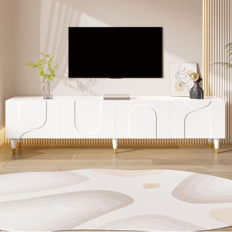 CHICFURN Mobile TV 180x40x50 cm bianco in MDF e truciolare, 4 ante ad arco (1/5)