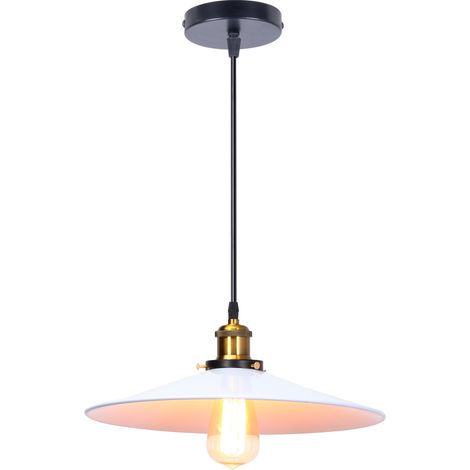 Industrial Simple Pendant Lights Antique Retro Pendant Light Ø36CM Vintage Ceiling Lights Iron Metal Lamp Shade White For Bar Corridor Kitchen