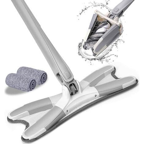 Balai à plat avec essoreur intégré au balai, Vadrouille de sol en microfibre de type X avec tête rotative à 360 ° pour outil de nettoyage domestique pour carreaux de bois (1/4)