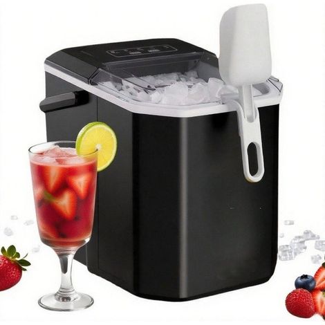 Machine à glaçons portable 1.2L, Fabrication rapide, autonettoyante et silencieuse, Idéale pour fêtes et maison, Noir, Silonn