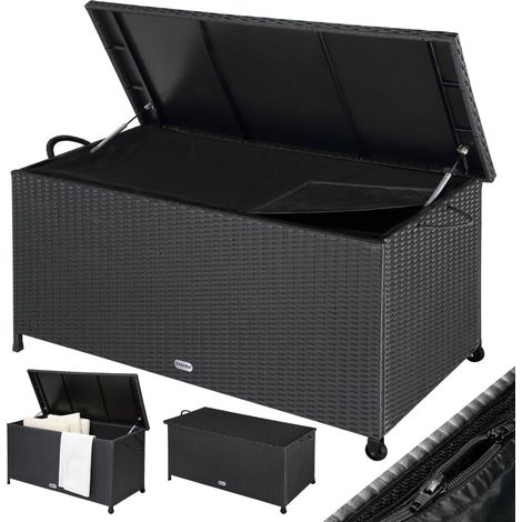 Casaria – Coffre de jardin XXL noir étanche 270 L – Vérins à gaz – 117x53x60 cm – 2 roulettes et 2 poignées – Résistant aux intempéries et UV