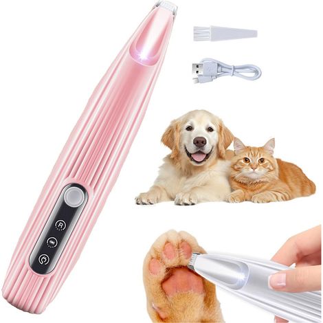 Tondeuse électrique pour poils de chien, rechargeable par USB, silencieuse, avec lumière LED, pour les pattes, couleur rose.-AquaForge (1/5)