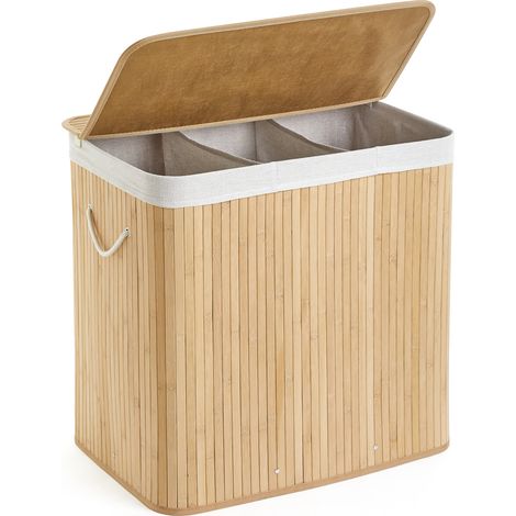 Panier à linge en bambou 150L 61.5x40x60 cm boîte de rangement à linge pliable Beige Mondeer (1/5)