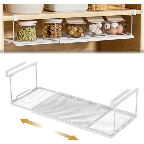 Étagère sous meuble réglable, panier suspendu, en métal, 38 à 70 cm, organisateur de chaussures, blanc (1/5)