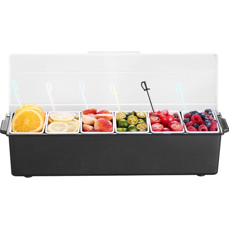 VEVOR Saladette Refrigeree a Poser avec 6 Bacs et Couvercles, Vitrine Refrigeree pour Pizzeria Refroidi par Glace, Facile a Nettoyer, Station pour Ingredients, Fruits, Salades, Cuisine, Restaurant