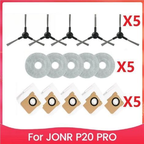 Kit Accessoires Remplacement Aspirateur Robot - Sacs Poussière - Brosses Latérales - Chiffons Nettoyage - 5 Pièces Chaque (1/5)