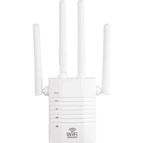 Amplificador de señal de red inalámbrica, transmisión de 1200 Mbps, 4 antenas externas, red de 2,4 GHz-5 GHz, modo repetidor AP y función WPS, AC100 - 240 V, 50/60 Hz, con puerto LAN, blanco (1/5)