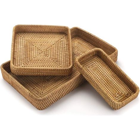 Bardusch-Lot de 3 plateaux osier rectangulaires – service décoratif – cuisine/comptoir – tressage naturel (1/3)