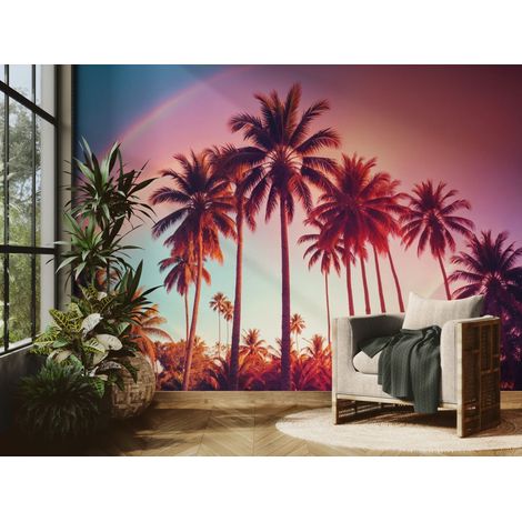 Papier peint Tropical – palmiers au coucher rose - 150 x 250 cm (1/2)
