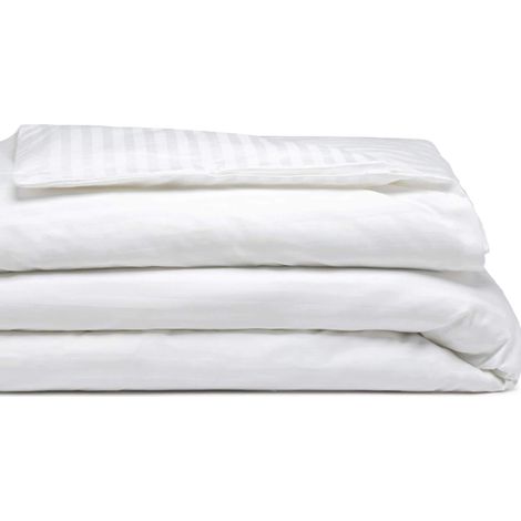 Housse de Couette - Coton mélangé - Tissage à Rayures sergé - Doux et Facile d'entretien - Draps de lit - 1 Couette, très Grand lit, Blanc (1/5)