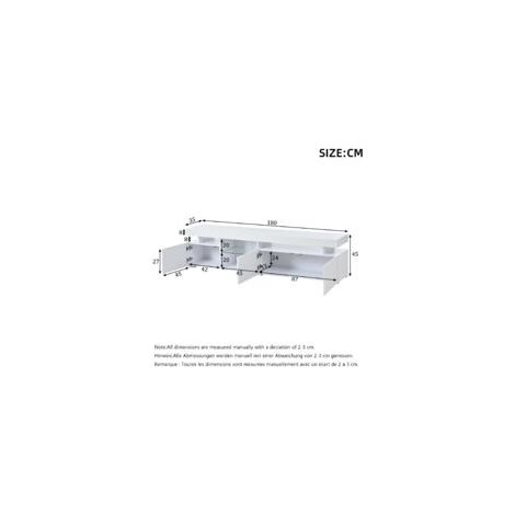 Meuble TV bas 180 x 35 x 45 cm – Finition laquée brillante, 3 portes, étagères réglables, pour téléviseurs jusqu’à environ 80 pouces, blanc – Rangement modulable et brillance (1/5)