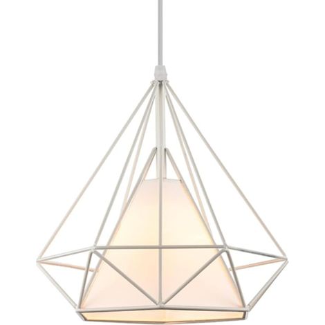 Industrial Pendant Light Metal Geometric Cage Hanging Ceiling Light Adjustable Height for Living Room Bedroom Ø25 White