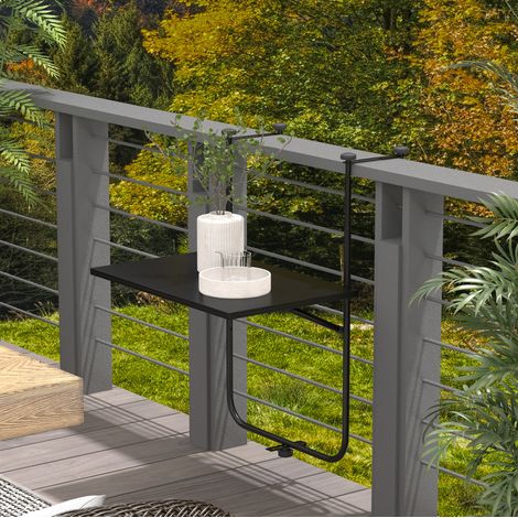 Table balcon suspendue pliable 62x60 cm en métal noir, gain de place pour balcon FloraGrace (1/5)