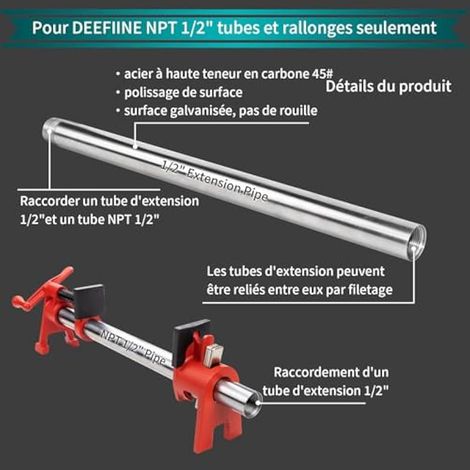 pièces 152cm Barre d'extension en acier inoxydable pour clip de tube de 1/2 pouces (1/3)