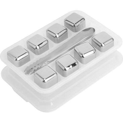 -Glaçons en acier inoxydable, pierres réutilisables pour rafraîchir le whisky, le vin et les bars à glace, boîte de rangement, 8 unités-AquaForge