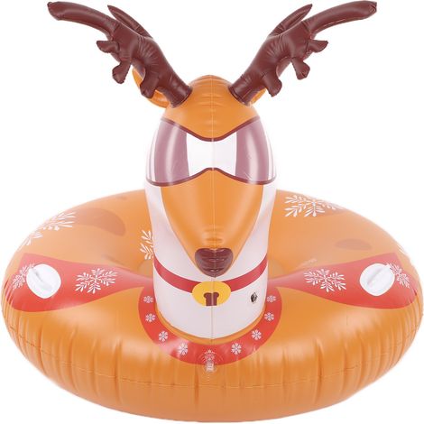 Toboggan Gonflable Ski Rond en PVC Résistant, Thème Noël Multifonctionnel pour Neige
